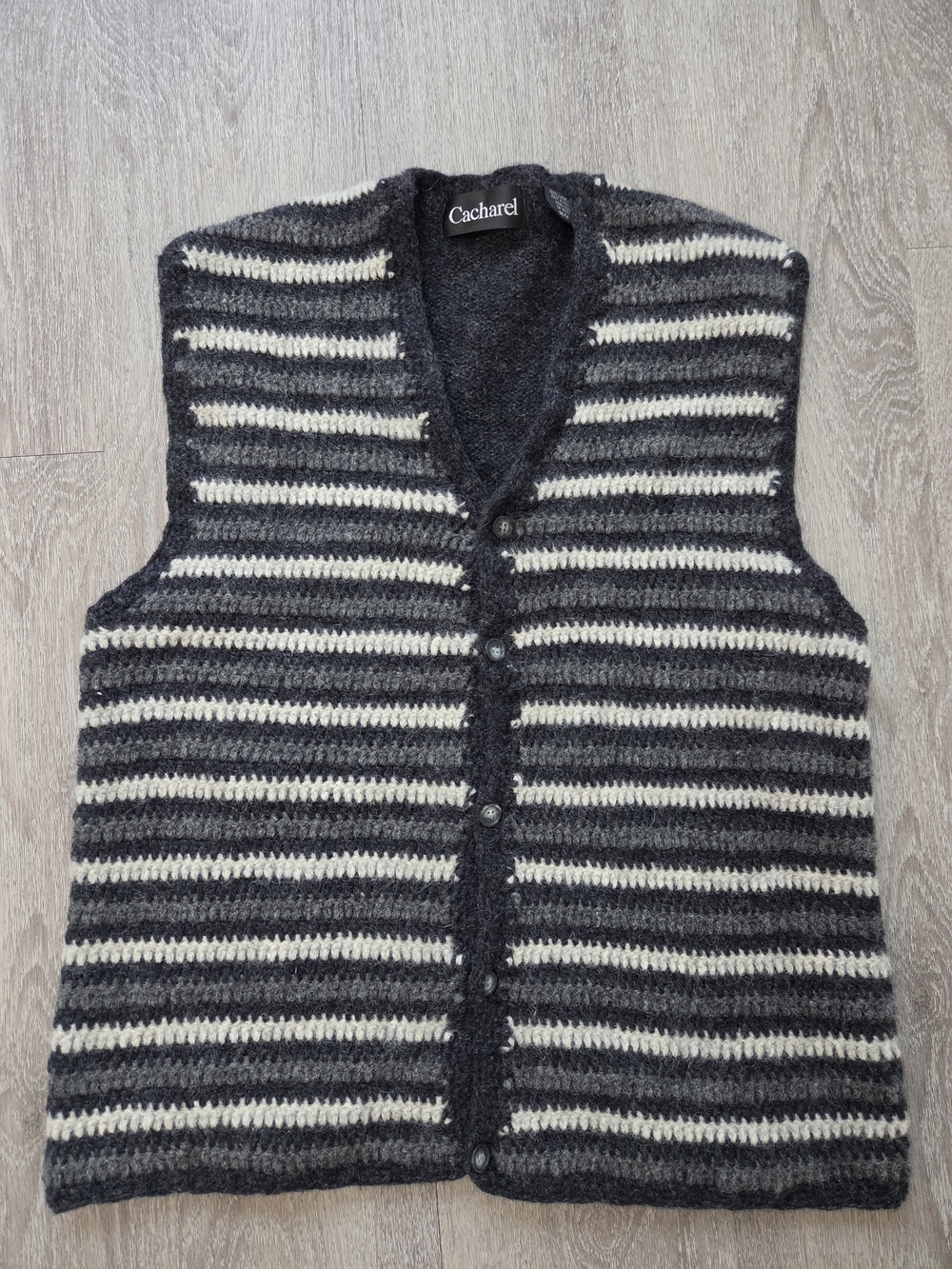 Vintage Cacharel 100% Wool Striped Button-Front Sweater Vest Size M